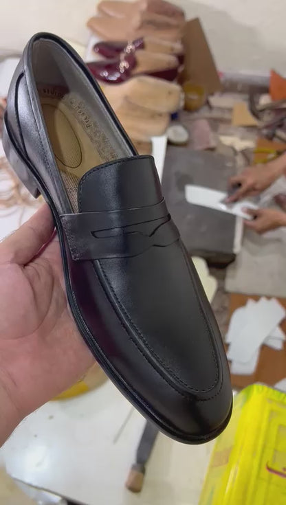 Plain black Handmade Leather shoes